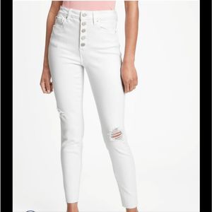 Gap Button Fly Distressed White High Waisted Skinny Legging Jeans size 30